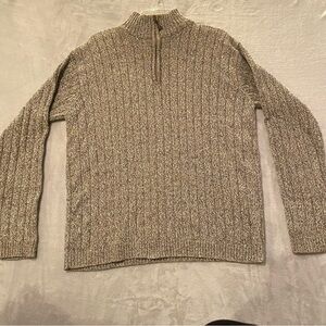 Oscar De La Renta Sweater Men’s XL Beige White 1/4 Zip Long Sleeve Ribbed